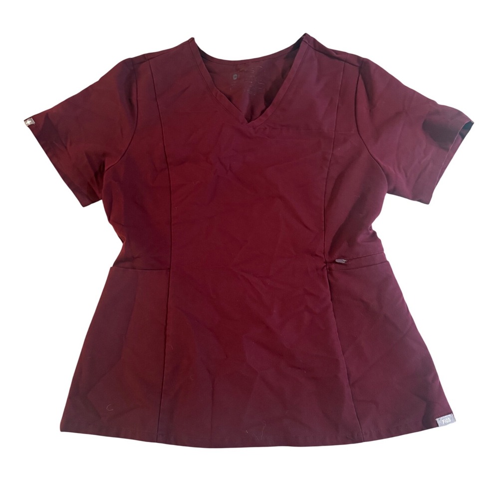 FIGS Technical Collection Burgundy V-Neck Scrub Top Womens Maroon Short Sleeve
